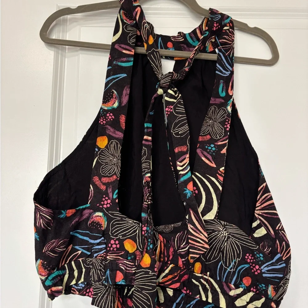 Free‎ People Brown Exotic Print Halter Crop Top Size Large